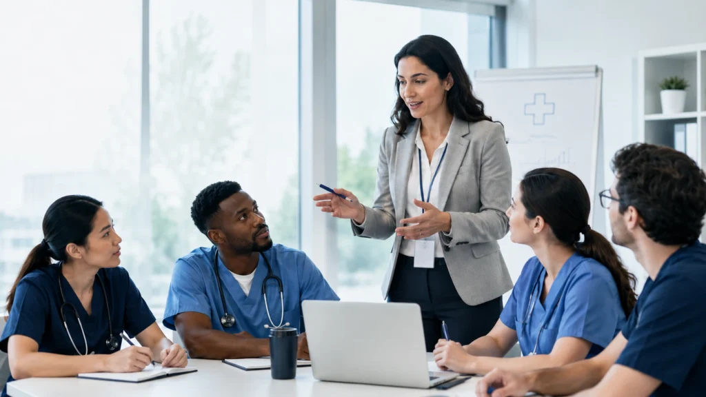 Healthcare consultant training medical staff to improve patient care and staff performance in Harrisburg